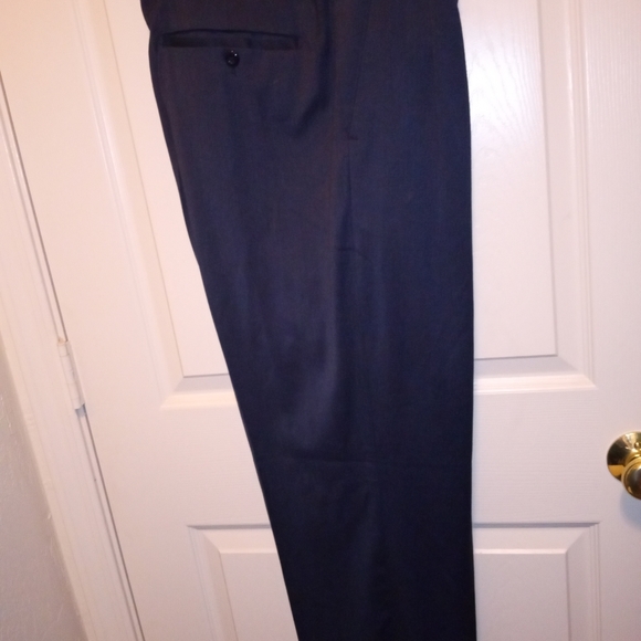 Alan Flusser Classic Fit Comfort Stretch Nailhead Pleated Navy Blue Dress Pants - Picture 4 of 5